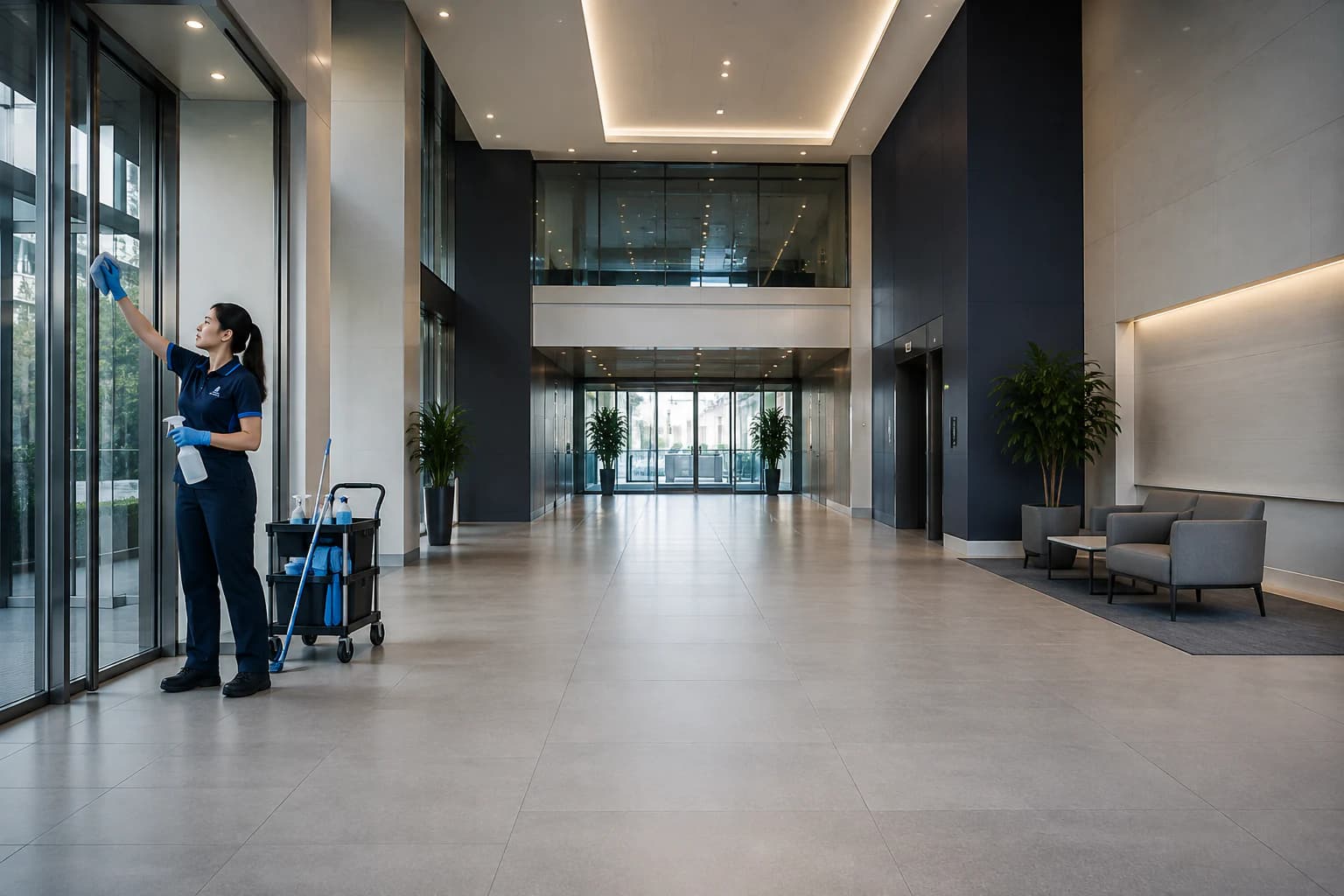 A cleaned commercial reception area at a multi-site client premises