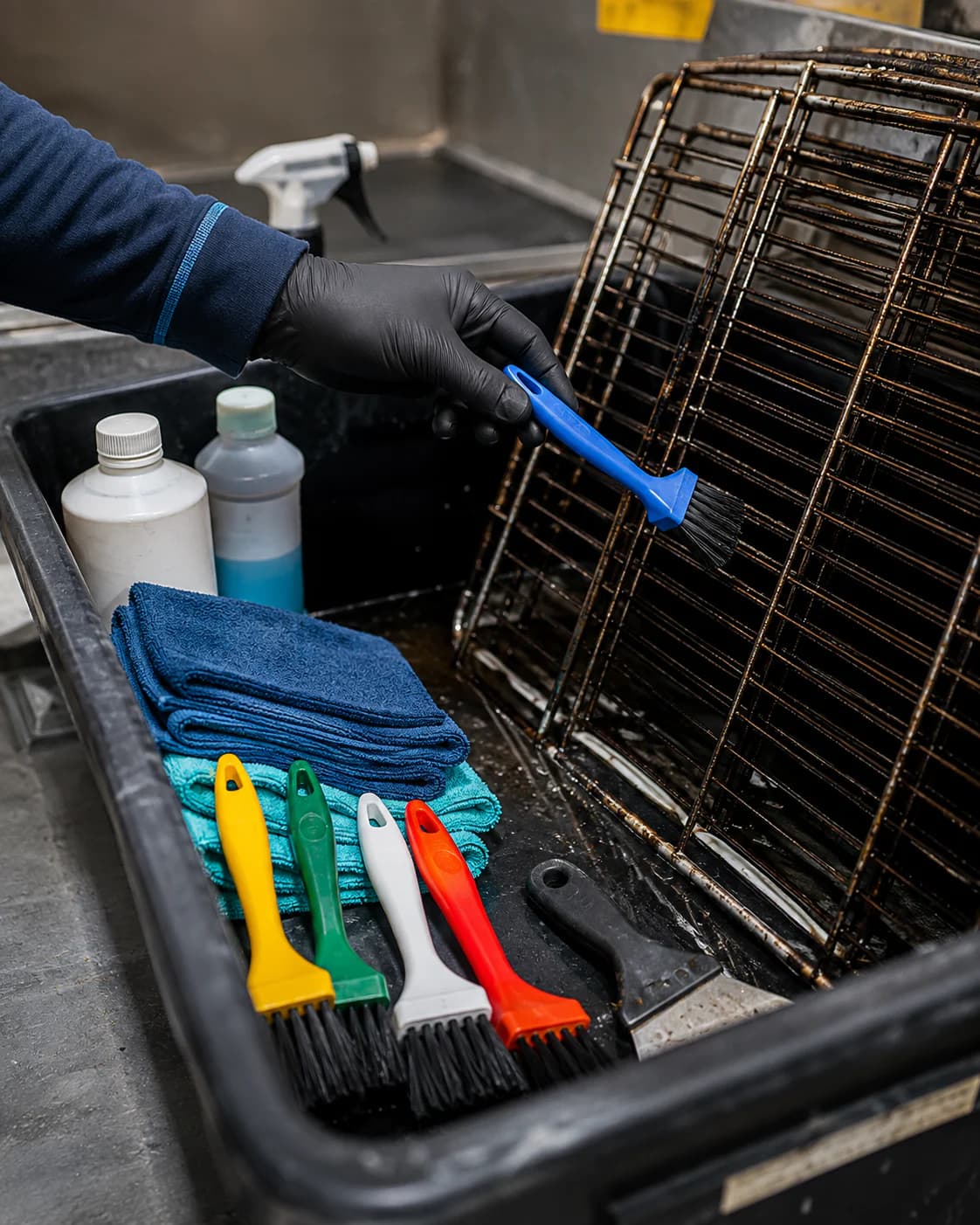 An FBA Sparkle team member preparing equipment for a deep cleaning job