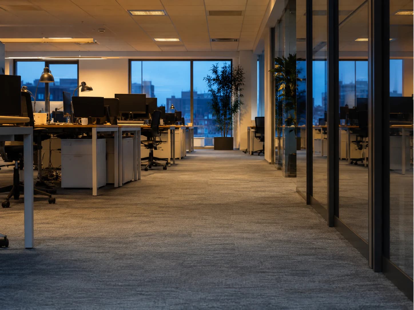 Open plan office after an out-of-hours clean